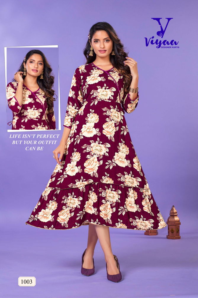 Starbuck V1 By Viyaa Rayon Designer Printed Kurtis Catalog